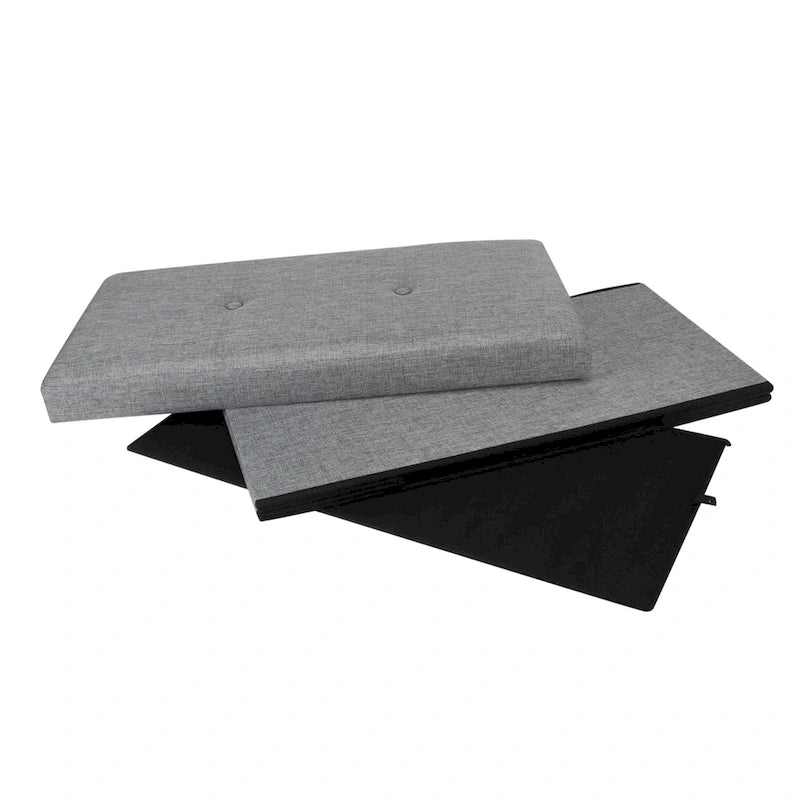 Simplifiez le Pouf pliant double aspect lin gris - 76 x 38 x 38