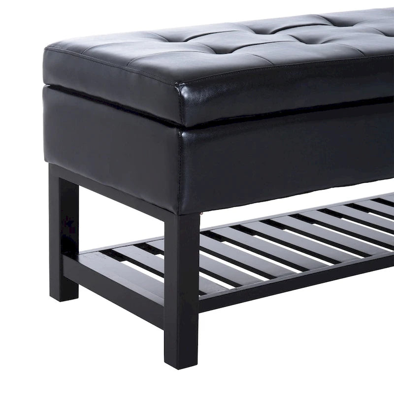 Banc de rangement ottoman Porch & Den Westfield 44 pouces en cuir synthétique noir capitonné pour chaussures