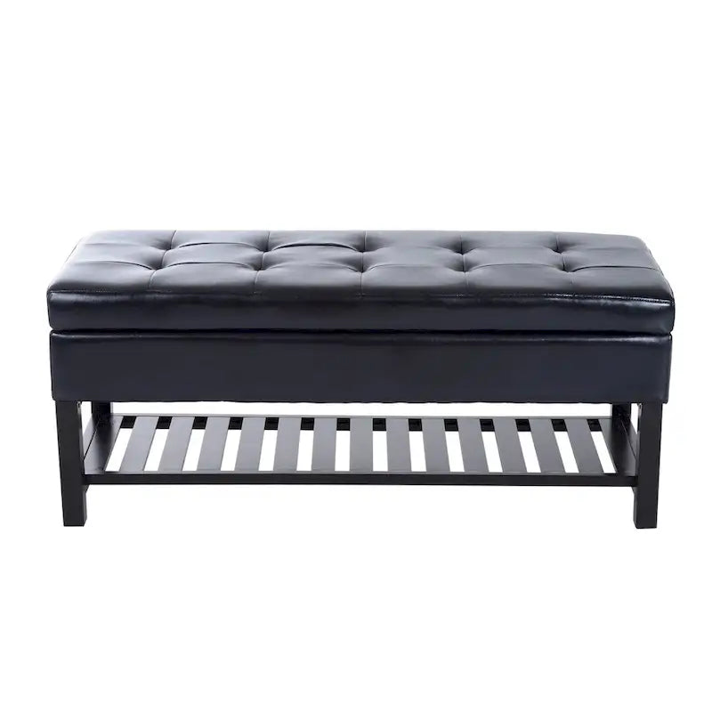 Banc de rangement ottoman Porch & Den Westfield 44 pouces en cuir synthétique noir capitonné pour chaussures
