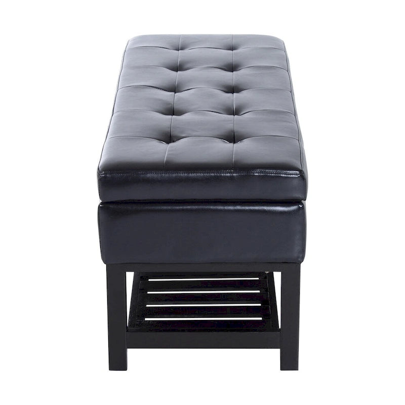 Banc de rangement ottoman Porch & Den Westfield 44 pouces en cuir synthétique noir capitonné pour chaussures