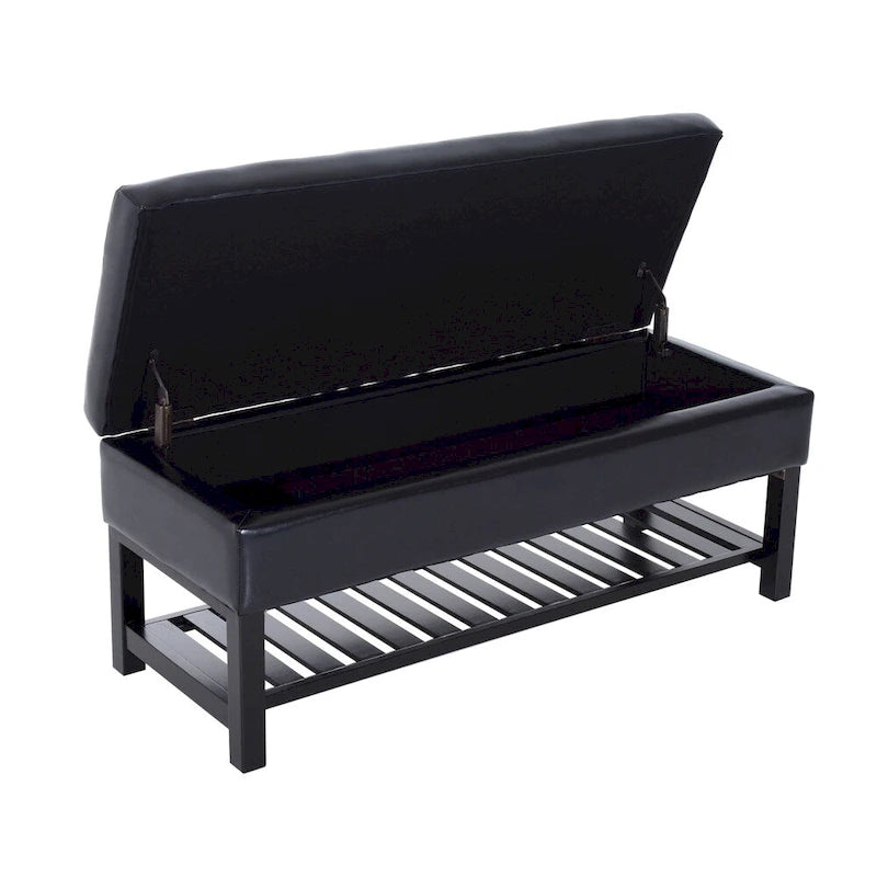 Banc de rangement ottoman Porch & Den Westfield 44 pouces en cuir synthétique noir capitonné pour chaussures