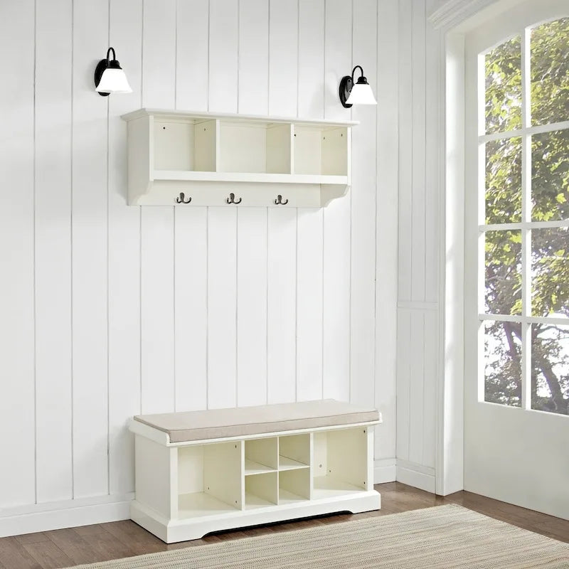 Crosley Brennan Banc d'entrée et étagère en bois blanc, 2 pièces – 41,5 larg. x 18,25 haut. x 15 prof.