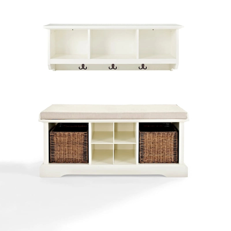 Crosley Brennan Banc d'entrée et étagère en bois blanc, 2 pièces – 41,5 larg. x 18,25 haut. x 15 prof.