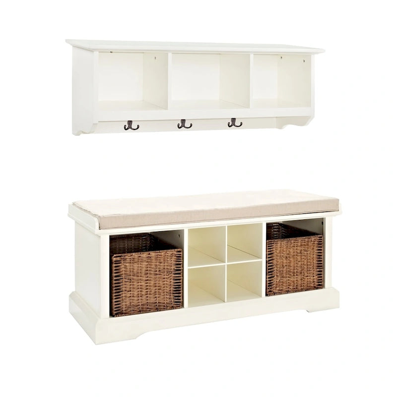 Crosley Brennan Banc d'entrée et étagère en bois blanc, 2 pièces – 41,5 larg. x 18,25 haut. x 15 prof.