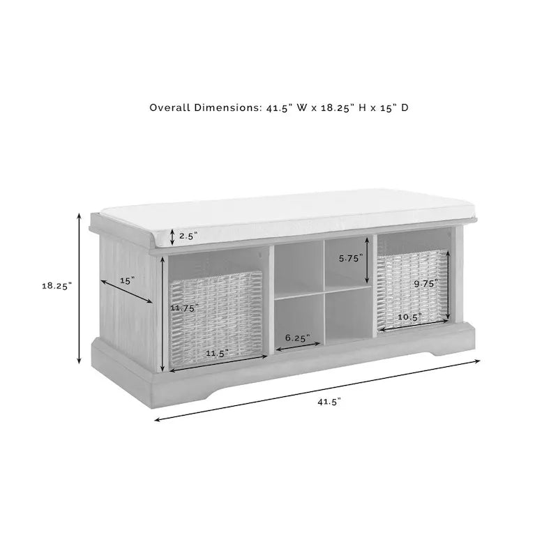 Crosley Brennan Banc d'entrée et étagère en bois blanc, 2 pièces – 41,5 larg. x 18,25 haut. x 15 prof.