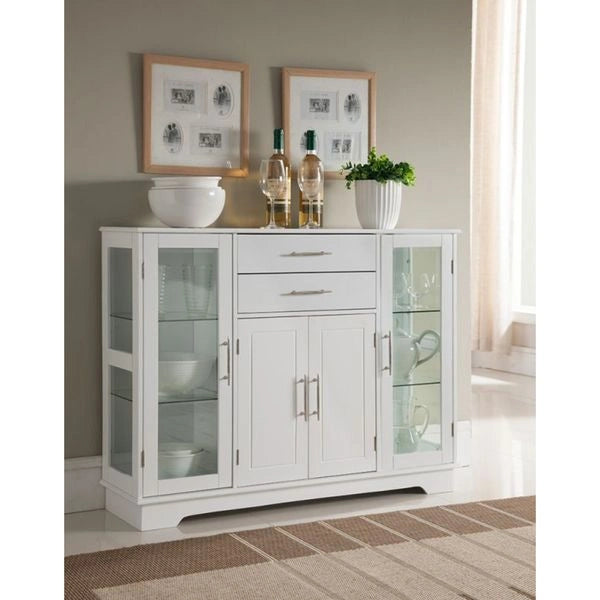 Vaisselier de cuisine avec portes vitrées, Blanc