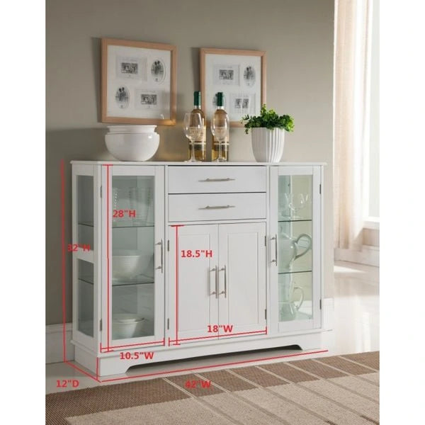 Vaisselier de cuisine avec portes vitrées, Blanc
