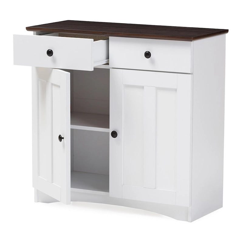 Meuble de rangement de cuisine traditionnel en bois blanc par Baxton Studio
