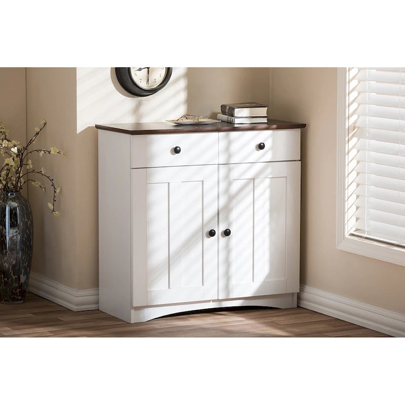 Meuble de rangement de cuisine traditionnel en bois blanc par Baxton Studio