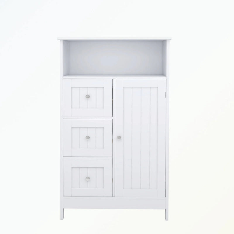 Meuble de rangement de salle de bain sur pied avec 3 tiroirs et 1 porte