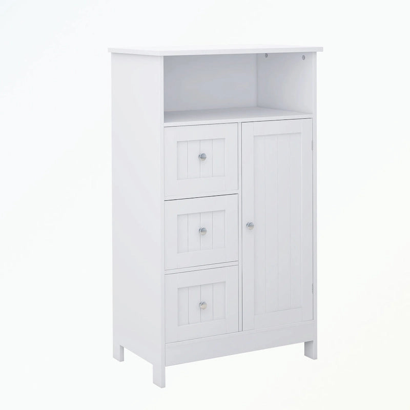 Meuble de rangement de salle de bain sur pied avec 3 tiroirs et 1 porte