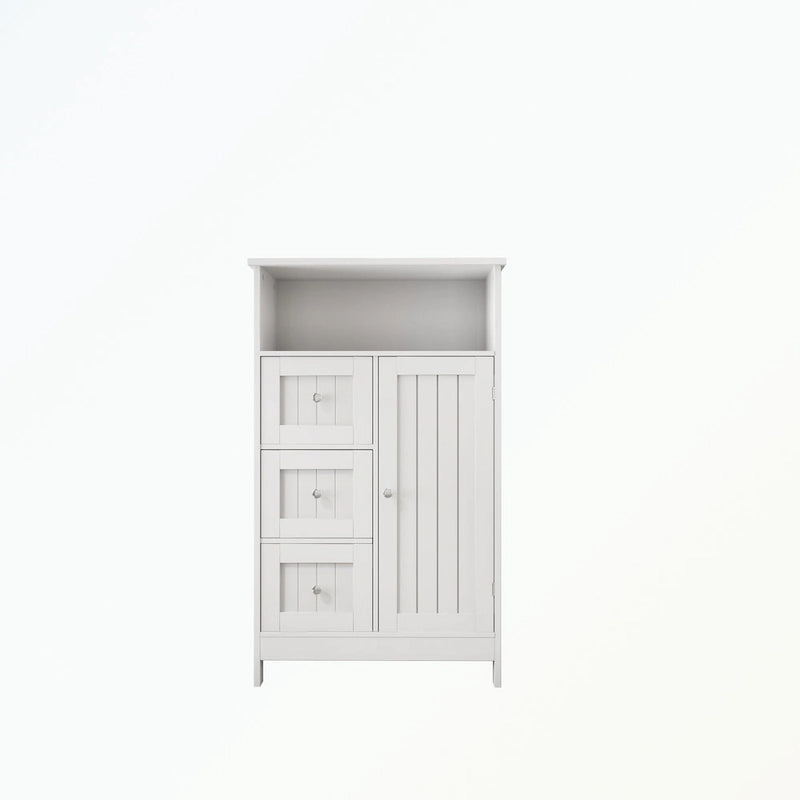 Meuble de rangement de salle de bain sur pied avec 3 tiroirs et 1 porte
