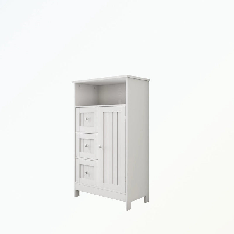 Meuble de rangement de salle de bain sur pied avec 3 tiroirs et 1 porte