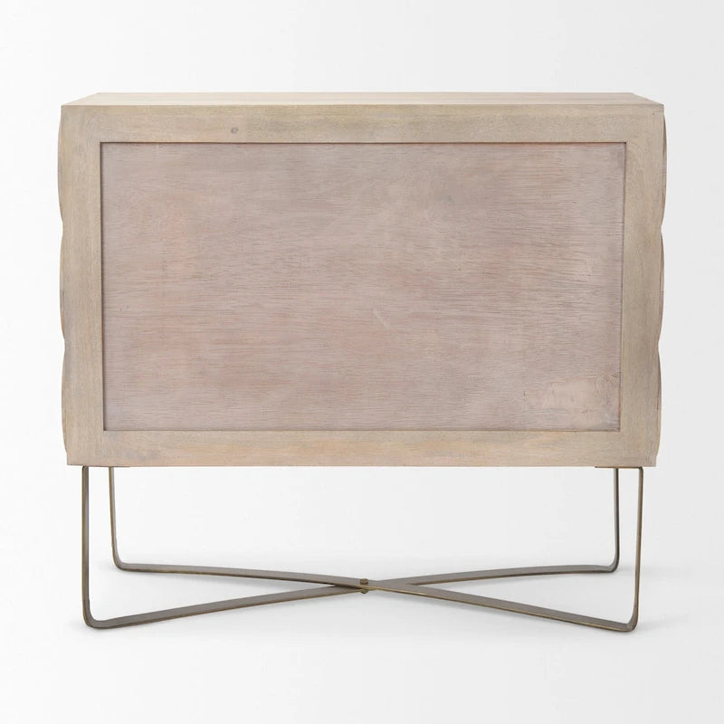 Excelsior - Armoire d'appoint 2 portes en bois massif brun clair avec base en fer doré