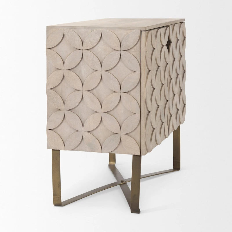 Excelsior - Armoire d'appoint 2 portes en bois massif brun clair avec base en fer doré