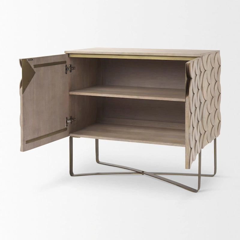 Excelsior - Armoire d'appoint 2 portes en bois massif brun clair avec base en fer doré