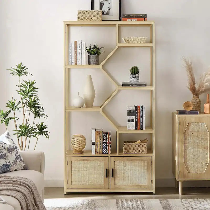Étagère bibliothèque en rotin à 5 niveaux avec rangement pour salon et bureau