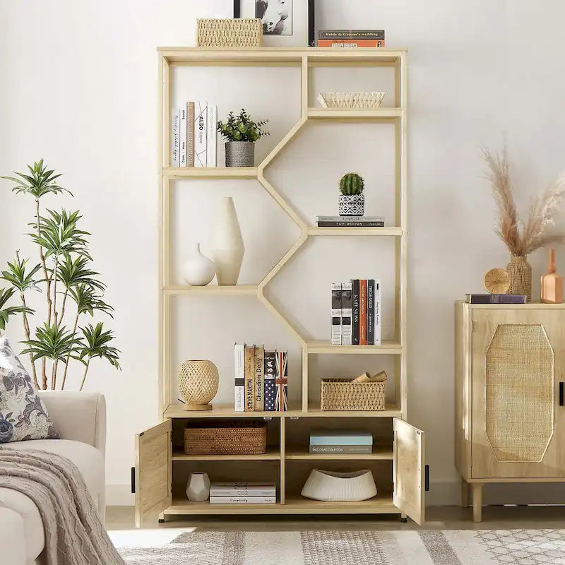 Étagère bibliothèque en rotin à 5 niveaux avec rangement pour salon et bureau