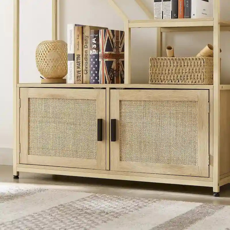 Étagère bibliothèque en rotin à 5 niveaux avec rangement pour salon et bureau