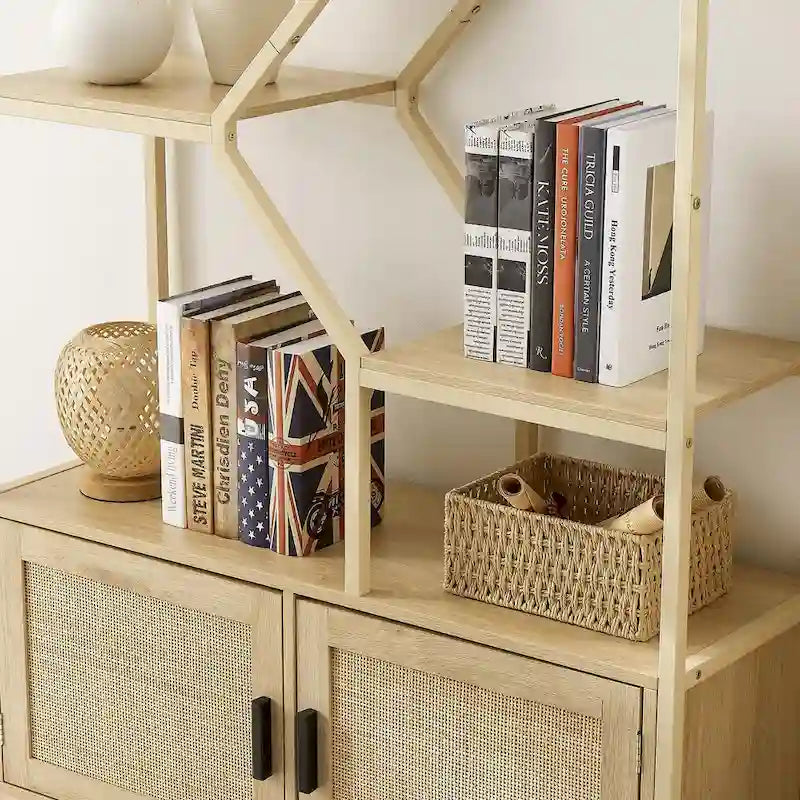 Étagère bibliothèque en rotin à 5 niveaux avec rangement pour salon et bureau