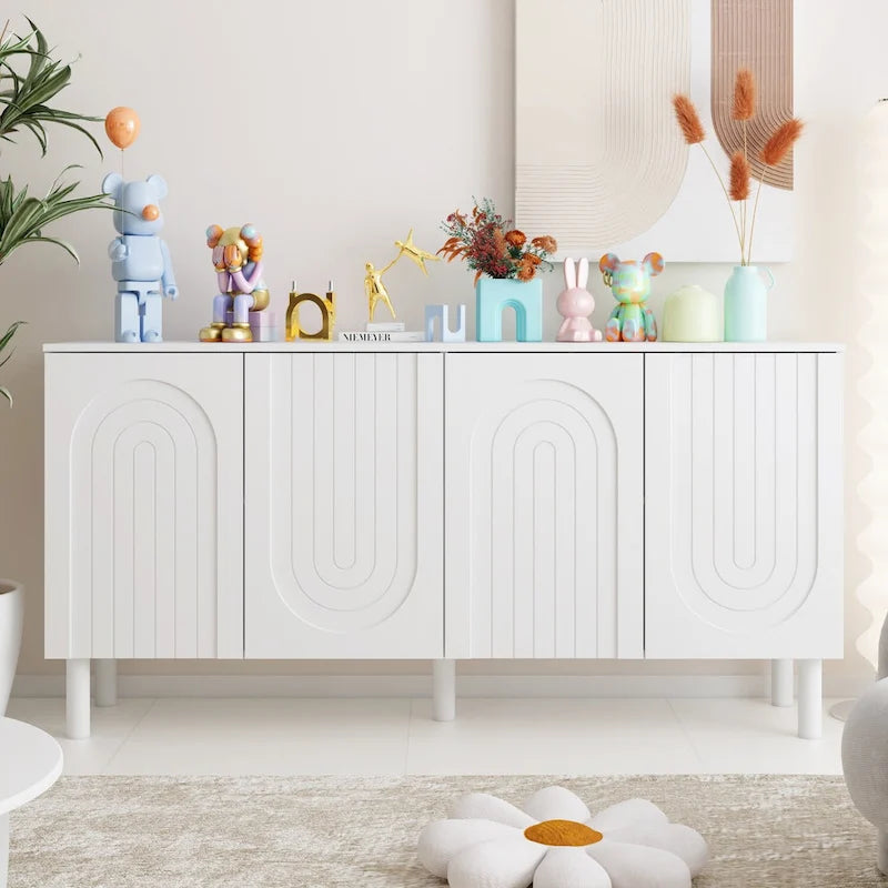 Buffet Armoire de rangement avec 4 portes escamotables, laqué