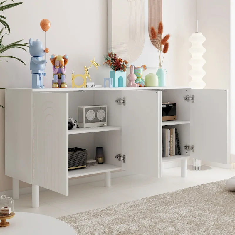 Buffet Armoire de rangement avec 4 portes escamotables, laqué