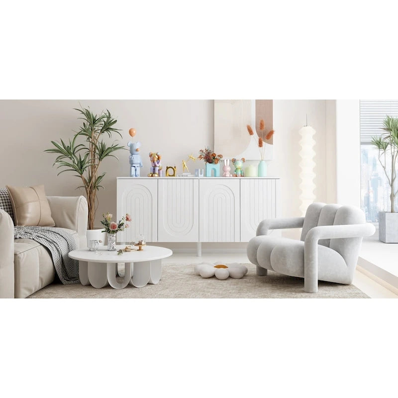 Buffet Armoire de rangement avec 4 portes escamotables, laqué
