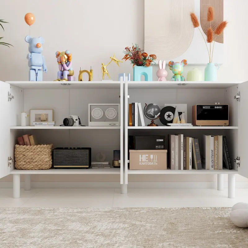 Buffet Armoire de rangement avec 4 portes escamotables, laqué