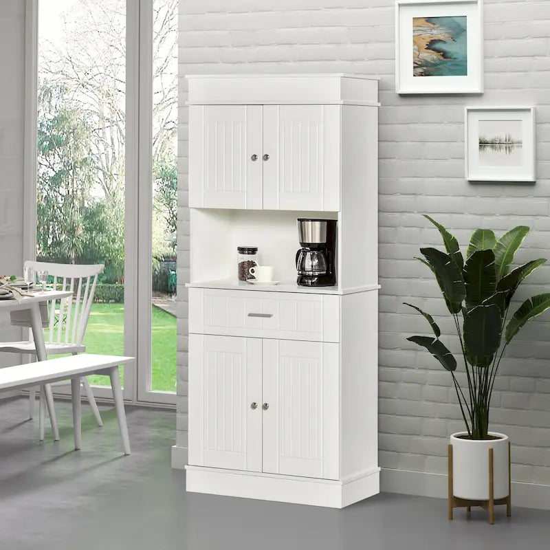 HOMCOM Buffet de cuisine 72" avec huche, Armoire de garde-manger autoportante avec tiroir utilitaire, 2 armoires à portes et comptoir, Marron
