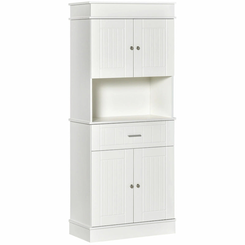 HOMCOM Buffet de cuisine 72" avec huche, Armoire de garde-manger autoportante avec tiroir utilitaire, 2 armoires à portes et comptoir, Marron