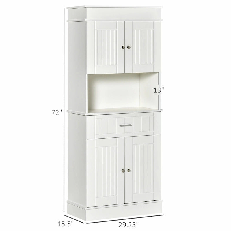 HOMCOM Buffet de cuisine 72" avec huche, Armoire de garde-manger autoportante avec tiroir utilitaire, 2 armoires à portes et comptoir, Marron