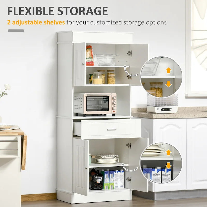 HOMCOM Buffet de cuisine 72" avec huche, Armoire de garde-manger autoportante avec tiroir utilitaire, 2 armoires à portes et comptoir, Marron