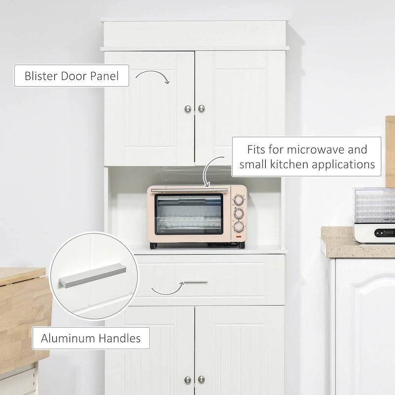 HOMCOM Buffet de cuisine 72" avec huche, Armoire de garde-manger autoportante avec tiroir utilitaire, 2 armoires à portes et comptoir, Marron