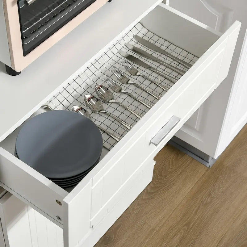 HOMCOM Buffet de cuisine 72" avec huche, Armoire de garde-manger autoportante avec tiroir utilitaire, 2 armoires à portes et comptoir, Marron