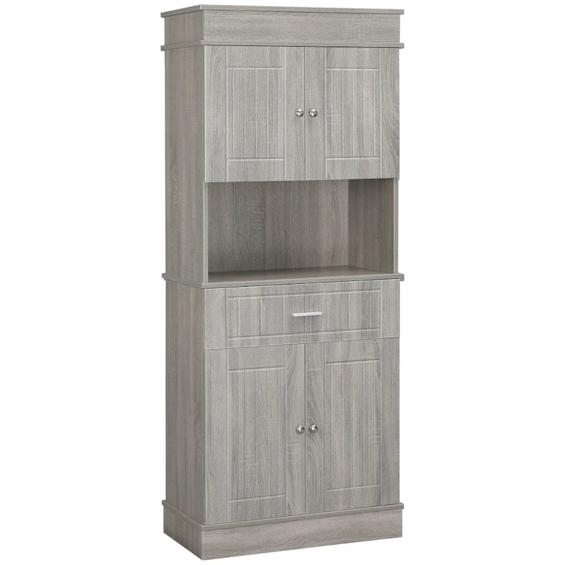 HOMCOM Buffet de cuisine 72" avec huche, Armoire de garde-manger autoportante avec tiroir utilitaire, 2 armoires à portes et comptoir, Marron