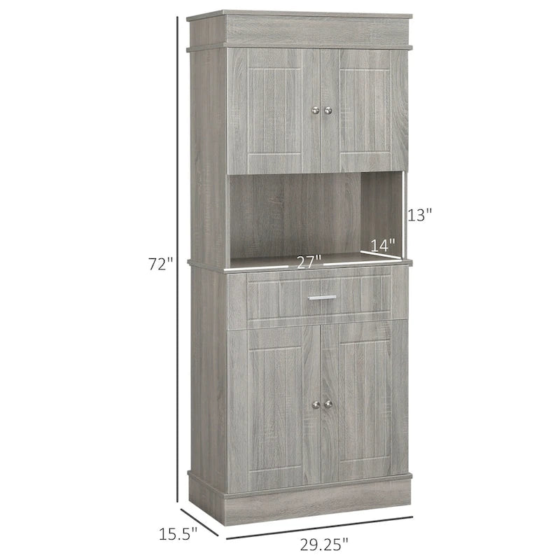 HOMCOM Buffet de cuisine 72" avec huche, Armoire de garde-manger autoportante avec tiroir utilitaire, 2 armoires à portes et comptoir, Marron