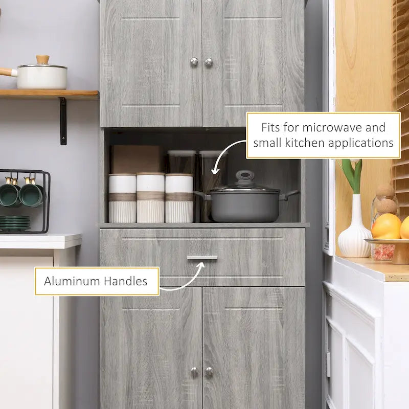 HOMCOM Buffet de cuisine 72" avec huche, Armoire de garde-manger autoportante avec tiroir utilitaire, 2 armoires à portes et comptoir, Marron
