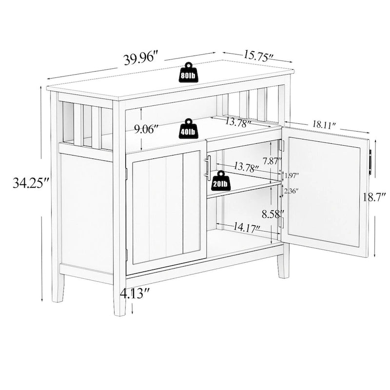 Buffet de cuisine blanc et noir - 40WX16DX34H