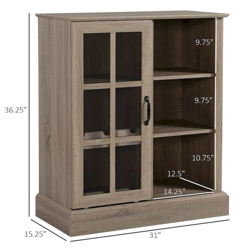 HOMCOM Buffet avec porte coulissante en verre, meuble bar, buffet avec range-bouteilles 6 bouteilles et porte-verres, marron