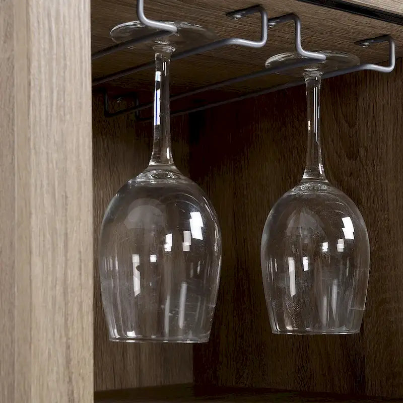 HOMCOM Buffet avec porte coulissante en verre, meuble bar, buffet avec range-bouteilles 6 bouteilles et porte-verres, marron