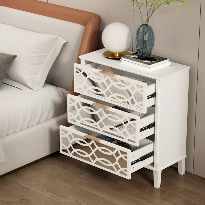 Commode miroir laquée avec 26 tiroirs, blanc/doré
