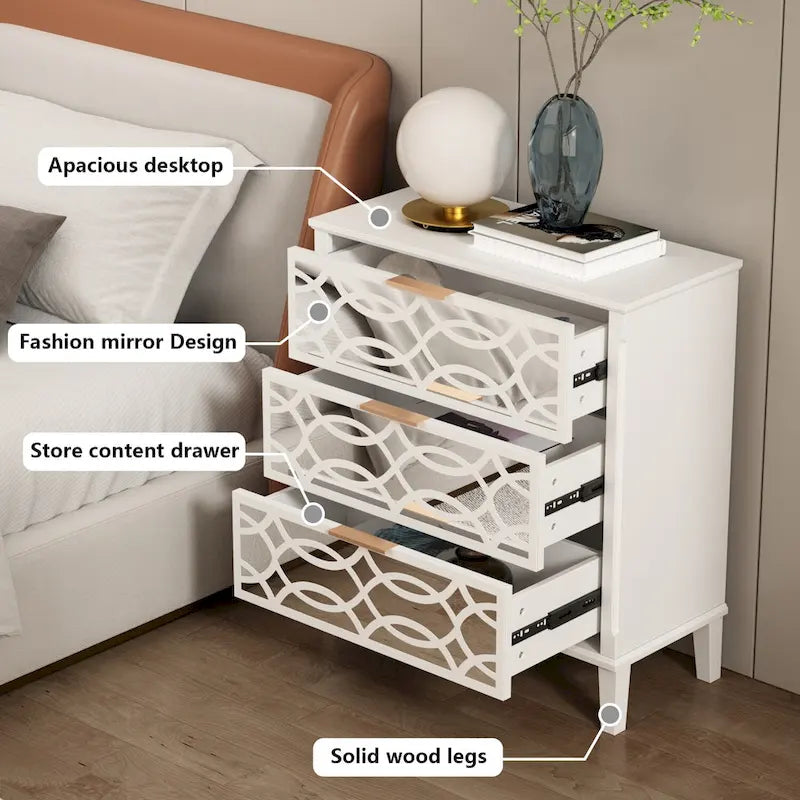 Commode miroir laquée avec 26 tiroirs, blanc/doré