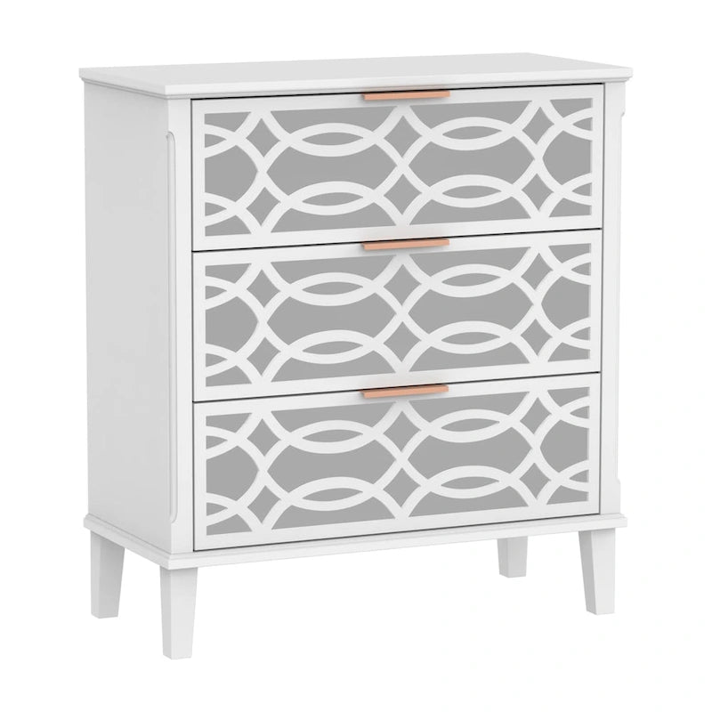 Commode miroir laquée avec 26 tiroirs, blanc/doré