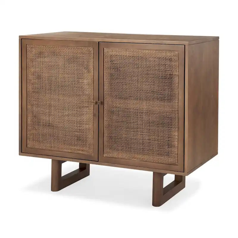 Meuble d'appoint Grier en bois massif brun moyen avec portes en rotin