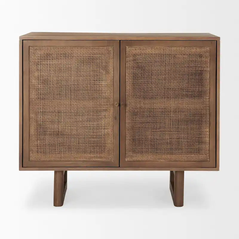 Meuble d'appoint Grier en bois massif brun moyen avec portes en rotin