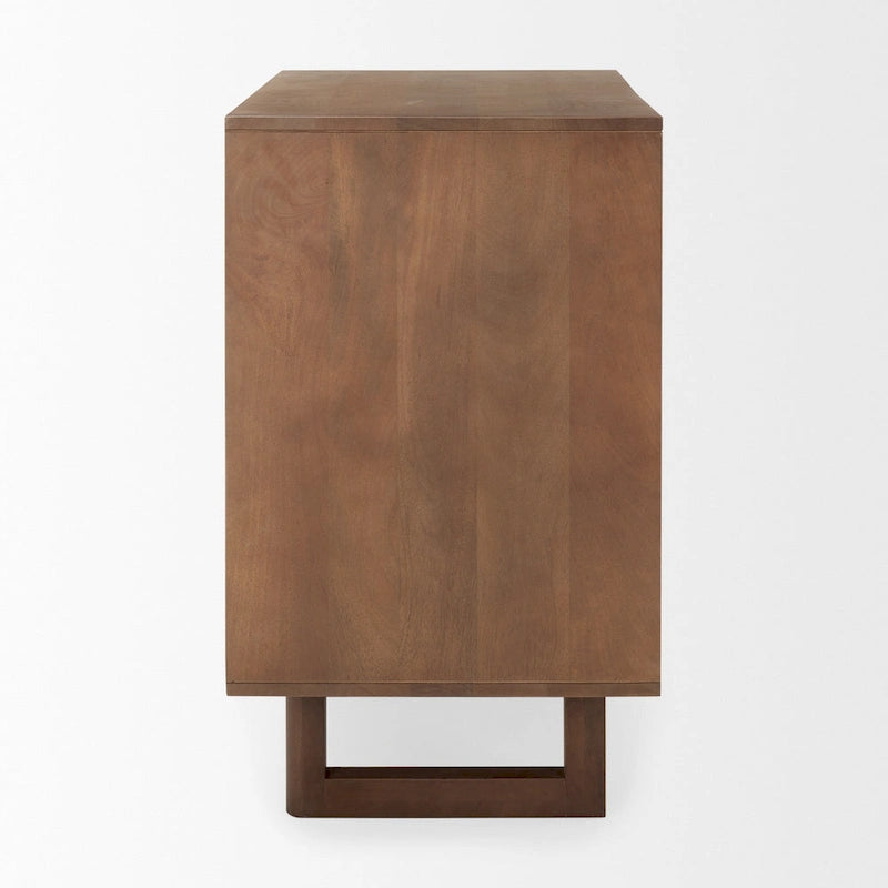 Meuble d'appoint Grier en bois massif brun moyen avec portes en rotin