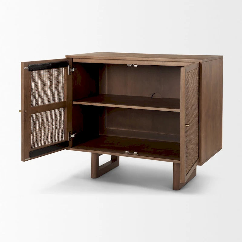 Meuble d'appoint Grier en bois massif brun moyen avec portes en rotin