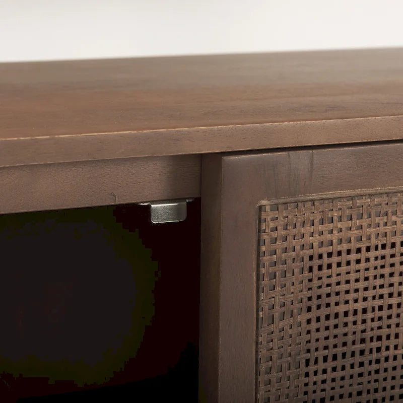Meuble d'appoint Grier en bois massif brun moyen avec portes en rotin