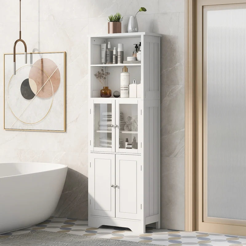 Meuble de rangement haut de salle de bain blanc avec étagères et portes pour cuisine et salon - 23W x64H