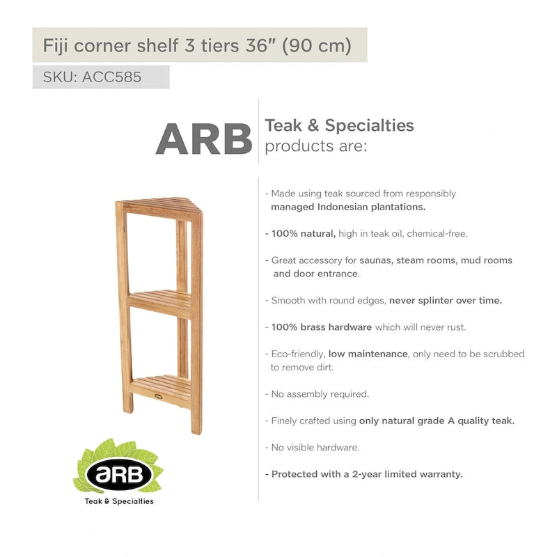 Étagère d'angle en teck Fiji 36 (90cm) 3 niveaux